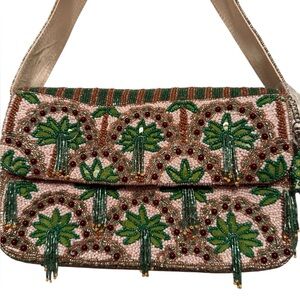 New Viral TJ Maxx Handcrafted In India Marshalls Beaded Palm Tree Print Bag